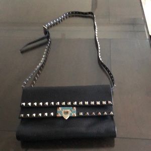 Black Valentino messenger handbag with tags, dust bag, & box.